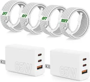 65W iPhone 17 16 15 Pro Max Charger Fast Charging 3 Port 100W PD Quick Charging 3.0 USB C Block & 3/6/6/10FT Braided USB C Cord for iPhone 15 16 17 Pro for Galaxy S26 Ultra/MacBook Pro/Air 65W iPhone 17 16 15 Pro Max Charger Fast Charging 3 Port 100W PD Quick Charging 3.0 USB C Block & 3/6/6/10FT Braided USB C Cord for iPhone 15 16 17 Pro for Galaxy S26 Ultra/MacBook Pro/Air
