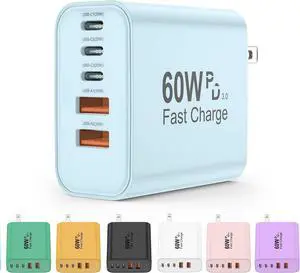 USB C Charger Block 60W 5 in 1 Charging Blocks PD 3.0 Fast Charger QC 2A Blue Wall Plug Multiport Type C Charging Block for iPhone 17 16 15 14 13 12 Pro Max iPad iPod USB C Charger Block 60W 5 in 1 Charging Blocks PD 3.0 Fast Charger QC 2A Blue Wall Plug Multiport Type C Charging Block for iPhone 17 16 15 14 13 12 Pro Max iPad iPod