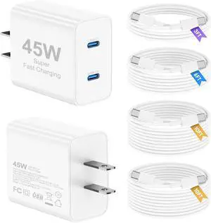 45W iPhone 17 16 15 Charger Fast Charging 2Pack Dual Port USB C Charger Block with Long 60W 3/6/10/10FT USB C to C Cable PD 3.0 Wall Charger Plug for iPhone 17/16 Pro Max/15 Series/iPad Pro 45W iPhone 17 16 15 Charger Fast Charging 2Pack Dual Port USB C Charger Block with Long 60W 3/6/10/10FT USB C to C Cable PD 3.0 Wall Charger Plug for iPhone 17/16 Pro Max/15 Series/iPad Pro