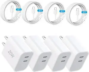 USB C Charger Block Fast Charging Charger Adapter 4 Pack Type C Wall Charger with 6FT Fast Charging Cable for iPhone 17/17 Plus/17 Pro Max/16/16 Pro Max/15 Pro Max (White Dual USB Type C) USB C Charger Block Fast Charging Charger Adapter 4 Pack Type C Wall Charger with 6FT Fast Charging Cable for iPhone 17/17 Plus/17 Pro Max/16/16 Pro Max/15 Pro Max (White Dual USB Type C)