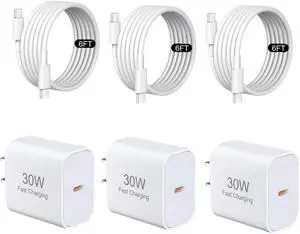 3-Pack 30W USB C Charger Fast Charging with 6FT USB C Cable Type C Charger for iPhone 17/17 Pro/17 Pro Max/16/15/15 Pro Max Fast Charger for iPhone USB-C Chargers for USB-C Devices 3-Pack 30W USB C Charger Fast Charging with 6FT USB C Cable Type C Charger for iPhone 17/17 Pro/17 Pro Max/16/15/15 Pro Max Fast Charger for iPhone USB-C Chargers for USB-C Devices