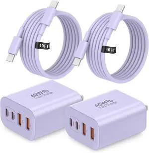 40W USB C Charger Block Type C Charger Fast Charging iPhone 17 16 15 Charger 2-Pack 4-Port Charging Block with 10FT Multiport Power Block for iPhone Air/iPhone17/16/15 Pro Max/iPad/(Purple) 40W USB C Charger Block Type C Charger Fast Charging iPhone 17 16 15 Charger 2-Pack 4-Port Charging Block with 10FT Multiport Power Block for iPhone Air/iPhone17/16/15 Pro Max/iPad/(Purple)