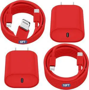 Fast Charger for iPhone 14 13 12 Charge Fast Charging 2Pack 6FT+10FT USB C to L Cable with 20W USB C for i Phone Charger Block Compatible with iPhone 14 13 12 Pro/14 Plus/13 Pro Max - Red Fast Charger for iPhone 14 13 12 Charge Fast Charging 2Pack 6FT+10FT USB C to L Cable with 20W USB C for i Phone Charger Block Compatible with iPhone 14 13 12 Pro/14 Plus/13 Pro Max - Red
