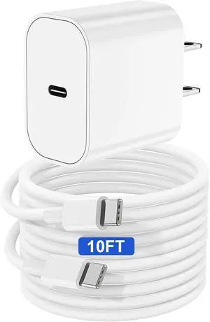 iPhone 17 16 15 Charger and 10ft Type C to C Cable Cord Long 20W USB C Fast Wall Charging Block Plug Power Adapter Cube Brick for iPhone 17 Pro Max/17 Air/16 Pro/16 Plus/15/15 Mini/iPad/ iPhone 17 16 15 Charger and 10ft Type C to C Cable Cord Long 20W USB C Fast Wall Charging Block Plug Power Adapter Cube Brick for iPhone 17 Pro Max/17 Air/16 Pro/16 Plus/15/15 Mini/iPad/