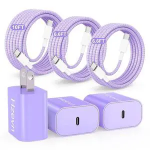 20W USB C Fast Charging for iPhone 17 Air/16/15 Pro Max 3Pack Colorful Mixed Charger Block with Braided Long USB C to C Cables (6/6/10ft) Compatible with iPhone16/15 Pro/15 Plus/iPad Pro 20W USB C Fast Charging for iPhone 17 Air/16/15 Pro Max 3Pack Colorful Mixed Charger Block with Braided Long USB C to C Cables (6/6/10ft) Compatible with iPhone16/15 Pro/15 Plus/iPad Pro