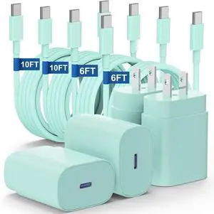 Type C Charger Fast Charging for Galaxy S25/S24/S23/S22/Note 20 4Pack 25W Super USB C Fast Charger Block with (6ft+10ft) x2 Cables for iPhone 15/16 Pro Max/Plus Android Phones - Green Type C Charger Fast Charging for Galaxy S25/S24/S23/S22/Note 20 4Pack 25W Super USB C Fast Charger Block with (6ft+10ft) x2 Cables for iPhone 15/16 Pro Max/Plus Android Phones - Green