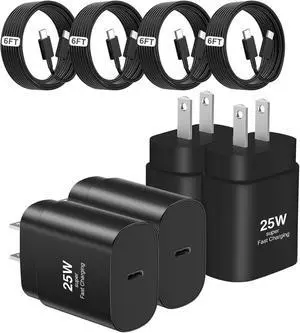 25W Type C Charger 4-Pack Type C Fast Charging Block with 6ft Cable Compatible Galaxy S25 S24 S23 S22 S21 S20 S10 S9/i Phone 17/16/15 25W Type C Charger 4-Pack Type C Fast Charging Block with 6ft Cable Compatible Galaxy S25 S24 S23 S22 S21 S20 S10 S9/i Phone 17/16/15