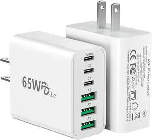 2 Pack USB C Charger Block 65W Fast Charge Type C 45W 6-Port Charger Plug Power Adapter 3USBC+3USBA Multiport Wall Charging Block Compatible with iPhone 17/16/15/14/13/iPad/Galaxy S25/S24/S23 2 Pack USB C Charger Block 65W Fast Charge Type C 45W 6-Port Charger Plug Power Adapter 3USBC+3USBA Multiport Wall Charging Block Compatible with iPhone 17/16/15/14/13/iPad/Galaxy S25/S24/S23