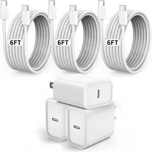 Fast Charger iPhone17/16 Charging 3Pack 20W USB-C Charger iPhone Charger Fast Charging Type C Port Wall Plug 6FT USB C to C Woven Cable for iPhone 17E/Air/17 Pro Max/17 Pro/16E/16 Pro/15Plus/15 iPad Fast Charger iPhone17/16 Charging 3Pack 20W USB-C Charger iPhone Charger Fast Charging Type C Port Wall Plug 6FT USB C to C Woven Cable for iPhone 17E/Air/17 Pro Max/17 Pro/16E/16 Pro/15Plus/15 iPad
