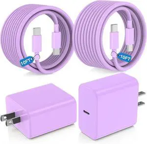 USB C Fast Charger for iPhone 17/ Air/16/15 Pro Max 2Pack 10FT Type C Charger Block & Cable PD 3.0 Super Fast Charging for iPad Pro MacBook Air/Pro M1/M2 AirPods-Purple USB C Fast Charger for iPhone 17/ Air/16/15 Pro Max 2Pack 10FT Type C Charger Block & Cable PD 3.0 Super Fast Charging for iPad Pro MacBook Air/Pro M1/M2 AirPods-Purple