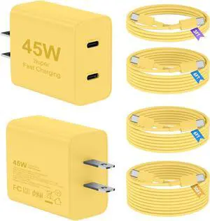 45W iPhone 17 16 15 Charger Fast Charging 2Pack Dual Port USB C Charger Block with Long 60W 3/6/6/10FT USB C to C Cable PD 3.0 Wall Charger Plug for iPhone 17/16/15 Pro Max/iPad Pro Yellow 45W iPhone 17 16 15 Charger Fast Charging 2Pack Dual Port USB C Charger Block with Long 60W 3/6/6/10FT USB C to C Cable PD 3.0 Wall Charger Plug for iPhone 17/16/15 Pro Max/iPad Pro Yellow