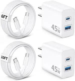 45W Super Fast Type C Charger USB C for Google Pixel 10/10 Pro/10 Pro XL Fold/9/9 Pro XL/8/8 Pro/7/6/5/4XL Android 2 Pack 45W Dual Port USB C Charger Fast Charging Block + 6FT/10FT Long Type C Cable 45W Super Fast Type C Charger USB C for Google Pixel 10/10 Pro/10 Pro XL Fold/9/9 Pro XL/8/8 Pro/7/6/5/4XL Android 2 Pack 45W Dual Port USB C Charger Fast Charging Block + 6FT/10FT Long Type C Cable