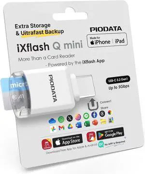 Micro SD Card Reader for iPhone 17/16/15 iPad Android Mac PC Laptop USB C Memory Card Reader adapter Auto Photo Backup MFi Photo stick Phone Drive iXflash Q mini w/Free App White Micro SD Card Reader for iPhone 17/16/15 iPad Android Mac PC Laptop USB C Memory Card Reader adapter Auto Photo Backup MFi Photo stick Phone Drive iXflash Q mini w/Free App White