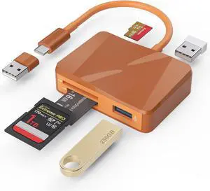 SD Card Reader 5 in 1 USB-C & USB Card Adapter with SD/MicroSD/MS and Dual USB-A Ports Memory Card Reader for iPhone 17/16/15 Pro Max iPad MacBook Pro/Air M4/M3 Android Phone/Tablet PC (Terracotta) SD Card Reader 5 in 1 USB-C & USB Card Adapter with SD/MicroSD/MS and Dual USB-A Ports Memory Card Reader for iPhone 17/16/15 Pro Max iPad MacBook Pro/Air M4/M3 Android Phone/Tablet PC (Terracotta)