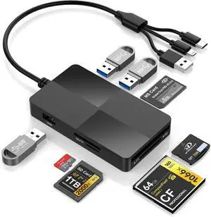 8-in-1 Memory Card Reader with Lightning USB-C USB-A Connectors Memory Stick pro Duo Adapter Readers for SD/TF/MS/CF/XD Cards with 3 USB 2.0 Ports XD Picture Card Reader for iPhone/iPad/Android/PC 8-in-1 Memory Card Reader with Lightning USB-C USB-A Connectors Memory Stick pro Duo Adapter Readers for SD/TF/MS/CF/XD Cards with 3 USB 2.0 Ports XD Picture Card Reader for iPhone/iPad/Android/PC