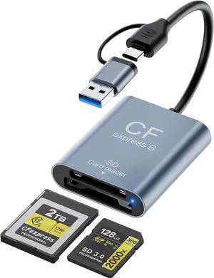 2-in-1 CFexpress Type B & SD Card Reader USB3.2 Gen2 10Gbps Aluminum USB-C + USB-A CFexpress Type B Memory Card Reader CF Express Type B Card Reader SD Reader for PC Windows Mac Google Photographers 2-in-1 CFexpress Type B & SD Card Reader USB3.2 Gen2 10Gbps Aluminum USB-C + USB-A CFexpress Type B Memory Card Reader CF Express Type B Card Reader SD Reader for PC Windows Mac Google Photographers