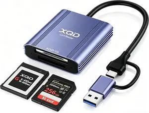 XQD Card Reader - Aluminum 2 in 1 XQD/SD Memory Card Adapter for iPhone 17/16/15 Windows Mac OS Android 5Gpbs USB 3.0 XQD Reader Support Sony G/M Series Lexar 2933x/1400x USB Mark XQD Card XQD Card Reader - Aluminum 2 in 1 XQD/SD Memory Card Adapter for iPhone 17/16/15 Windows Mac OS Android 5Gpbs USB 3.0 XQD Reader Support Sony G/M Series Lexar 2933x/1400x USB Mark XQD Card