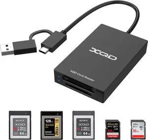 4-in-1 XQD Card Reader XQD SD Card Reader Dual-Slot USB/Type C Memory Card Reader 5Gpbs XQD Reader for Sony G/M Series Lexar 2933x/1400x USB Mark XQD Card SD/SDHC/SDXC for Filmmakers Photographers 4-in-1 XQD Card Reader XQD SD Card Reader Dual-Slot USB/Type C Memory Card Reader 5Gpbs XQD Reader for Sony G/M Series Lexar 2933x/1400x USB Mark XQD Card SD/SDHC/SDXC for Filmmakers Photographers