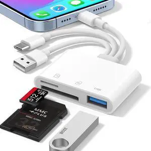 SD Card Reader for iPhone iPad Mac 3-in-1 Lightning/USB-C/USB-A MicroSD/SD Adapter for Digital Camera High-Speed Plug & Play Memory Card Reader for All Device/Type C Phone/Laptop/Computer SD Card Reader for iPhone iPad Mac 3-in-1 Lightning/USB-C/USB-A MicroSD/SD Adapter for Digital Camera High-Speed Plug & Play Memory Card Reader for All Device/Type C Phone/Laptop/Computer