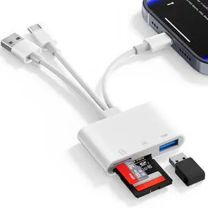 SD Card Reader for iPhone iPad Mac 3 in 1 Memory SD Card Adapter USB C & Lightning & USB-A Digital Camera Adapter to iPhone with SD/MicroSD/USB OTG Slots High-Speed Plug & Play for Computer Laptop SD Card Reader for iPhone iPad Mac 3 in 1 Memory SD Card Adapter USB C & Lightning & USB-A Digital Camera Adapter to iPhone with SD/MicroSD/USB OTG Slots High-Speed Plug & Play for Computer Laptop