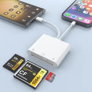 SD/TF/CF Card Reader for iPhone/iPad 3 in 2 Lightning/USB C to SD/TF/CF Memory Card Reader Adapter iPhone Card Reader for iPhone/iPad/MacBook/ Digital Camera Adapter Reader Plug and Play SD/TF/CF Card Reader for iPhone/iPad 3 in 2 Lightning/USB C to SD/TF/CF Memory Card Reader Adapter iPhone Card Reader for iPhone/iPad/MacBook/ Digital Camera Adapter Reader Plug and Play