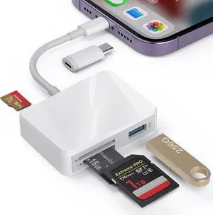 SD Card Reader for iPhone Memory Card Reader with USB-C to Lightning Adapter Plug and Play Trail Game Camera Micro SD Card Viewer Support SD/TF/MS Card and USB Port for iPad Mac No App(White) SD Card Reader for iPhone Memory Card Reader with USB-C to Lightning Adapter Plug and Play Trail Game Camera Micro SD Card Viewer Support SD/TF/MS Card and USB Port for iPad Mac No App(White)