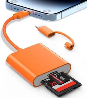 SD Card Reader for iPhone USB C & Lightning SD Card Adapter Memory Card Reader for Digital Camera Adapter to iPhone/iPad/Mac Support SD/MicroSD/TF/Sim Card Camera Accessories Plug and Play SD Card Reader for iPhone USB C & Lightning SD Card Adapter Memory Card Reader for Digital Camera Adapter to iPhone/iPad/Mac Support SD/MicroSD/TF/Sim Card Camera Accessories Plug and Play