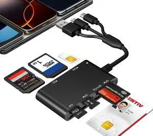 SIM Card Reader for iPhone/PC 7 in 3 Lightning/USB-A/USB-C CAC Reader Military Smart Card Reader & SD/TF/M2/ID/IC/SIM/PIV/Ms Pro Duo Card Reader for iPhone/iPad/PC/Laptop/Windows/Linux Plug and Play SIM Card Reader for iPhone/PC 7 in 3 Lightning/USB-A/USB-C CAC Reader Military Smart Card Reader & SD/TF/M2/ID/IC/SIM/PIV/Ms Pro Duo Card Reader for iPhone/iPad/PC/Laptop/Windows/Linux Plug and Play