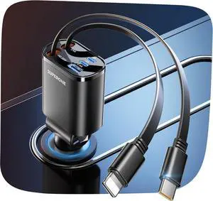 5-in-1 Retractable Car Charger with Dual Cables 90W Car Phone Charger Fast Charging Compact USB C Car Charger Adapter with Multi Ports for iPhone 17/16/15/14/13 Galaxy Pixel ipad - Black 5-in-1 Retractable Car Charger with Dual Cables 90W Car Phone Charger Fast Charging Compact USB C Car Charger Adapter with Multi Ports for iPhone 17/16/15/14/13 Galaxy Pixel ipad - Black