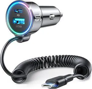 USB C 90W Car Charger for iPhone 17/16 Pro Max PD & QC3.0 w/5 ft 45W Type Coiled Cable Fast Car Phone Charger Adapter for iPhone 17Air/15 Pro Galaxy S26/S25/S24 Pixel 10/LG/Android iPad USB C 90W Car Charger for iPhone 17/16 Pro Max PD & QC3.0 w/5 ft 45W Type Coiled Cable Fast Car Phone Charger Adapter for iPhone 17Air/15 Pro Galaxy S26/S25/S24 Pixel 10/LG/Android iPad