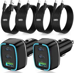 75W USB C Car Charger 3-Port Super Fast Charging PD 3.0 & QC 3.0 Cigarette Lighter Adapter for iPhone 17/16/15 Pro Max Galaxy S26/S25/S24 Ultra with 4Pack 3FT+6.6FT Type C Cable 75W USB C Car Charger 3-Port Super Fast Charging PD 3.0 & QC 3.0 Cigarette Lighter Adapter for iPhone 17/16/15 Pro Max Galaxy S26/S25/S24 Ultra with 4Pack 3FT+6.6FT Type C Cable