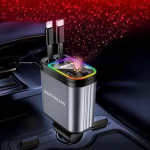 Retractable Car Charger 4 in 1 Fast Charging Car Charger USB-C & USB-A Compatible with iPhone 16/15/14/13/12/11 Galaxy Pixel with Red Starry Sky Light Retractable Car Charger 4 in 1 Fast Charging Car Charger USB-C & USB-A Compatible with iPhone 16/15/14/13/12/11 Galaxy Pixel with Red Starry Sky Light