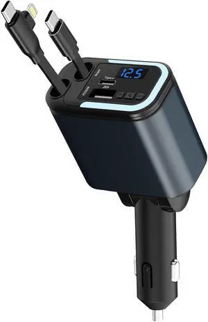 5-in-1 120W 30-Minutes Fast Flash Charging Retractable Car Charger Wireless Bluetooth FM Transmitter Type-C+USB-A Car Charger Adapter Compatible with iPhone 17/16/15/14/13 Pro Max & Android Devices 5-in-1 120W 30-Minutes Fast Flash Charging Retractable Car Charger Wireless Bluetooth FM Transmitter Type-C+USB-A Car Charger Adapter Compatible with iPhone 17/16/15/14/13 Pro Max & Android Devices