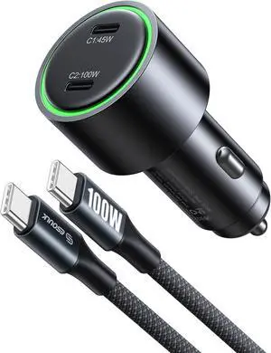 145W USB C Car Charger Dual Port Cigarette Lighter Phone Charger | 145W fast dual USB-C car charger includes 6ft 100W braided USB-C cable charges 2 phones tablets or laptops. 145W USB C Car Charger Dual Port Cigarette Lighter Phone Charger | 145W fast dual USB-C car charger includes 6ft 100W braided USB-C cable charges 2 phones tablets or laptops.