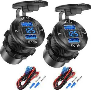 2 Pack 4 Port 12V USB Outlet Aluminum Charger 78W Dual PD & QC Multiple USB Port for Car USB C Cigarette Lighter Replacement 12 Volt Socket with Voltmeter Waterproof for Marine Boat Motorcycle RV 2 Pack 4 Port 12V USB Outlet Aluminum Charger 78W Dual PD & QC Multiple USB Port for Car USB C Cigarette Lighter Replacement 12 Volt Socket with Voltmeter Waterproof for Marine Boat Motorcycle RV
