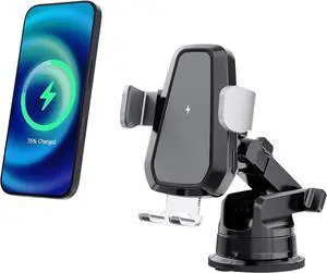 Wireless Car Charger Phone Mount 15W Fast Charging Car Phone Holder 50lb Suction Cup 3-in-1 Cell Phone Holder for Dash 360° Auto Clamp Compatible iPhone 17/16/15/14/13/12 S23/S22/S21/S20/S10+ Wireless Car Charger Phone Mount 15W Fast Charging Car Phone Holder 50lb Suction Cup 3-in-1 Cell Phone Holder for Dash 360° Auto Clamp Compatible iPhone 17/16/15/14/13/12 S23/S22/S21/S20/S10+