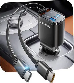 90W Retractable Car Charger with Dual Type C Cables Car Adapter USB C Fast Charger 5-in-1 Multi Port Fast Charging Compatible with iPhone 17 16 15 14 13 12 Galaxy Pixel iPad - Black 90W Retractable Car Charger with Dual Type C Cables Car Adapter USB C Fast Charger 5-in-1 Multi Port Fast Charging Compatible with iPhone 17 16 15 14 13 12 Galaxy Pixel iPad - Black