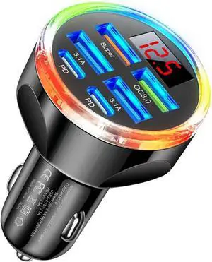 Super Fast Charge USB C Car Phone Charger Adapter 6 in 1 with Voltage Display 250W Multi Port Cigarette Lighter USB Charge for iPhone 17 16 15 14 13 12 11 Galaxy Oneplus Oppo Vivo Super Fast Charge USB C Car Phone Charger Adapter 6 in 1 with Voltage Display 250W Multi Port Cigarette Lighter USB Charge for iPhone 17 16 15 14 13 12 11 Galaxy Oneplus Oppo Vivo