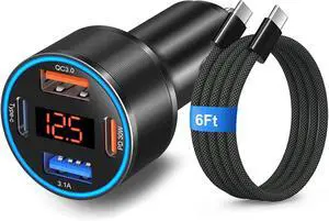 65W 4-Port Super Fast Type C Car Charger USB C for S26/S25/S24/S23/S22 Ultra/A17/A16/Z Fold/Flip Android Car Phone Adapter 12v Cigarette Lighter Plug with Voltage Display+6FT USB C Cable 65W 4-Port Super Fast Type C Car Charger USB C for S26/S25/S24/S23/S22 Ultra/A17/A16/Z Fold/Flip Android Car Phone Adapter 12v Cigarette Lighter Plug with Voltage Display+6FT USB C Cable