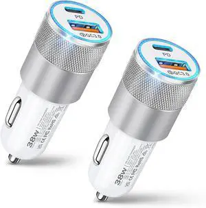 Car Charger 2 Pack 38W Dual-Port USB-C & USB-A Cigarette Lighter Adapter USBC Car Charger Fast Charging for iPhone16e 16 15 14 13 S25 S24 S23 Pixel Cargador para Carro Phone Plug Car Charger 2 Pack 38W Dual-Port USB-C & USB-A Cigarette Lighter Adapter USBC Car Charger Fast Charging for iPhone16e 16 15 14 13 S25 S24 S23 Pixel Cargador para Carro Phone Plug