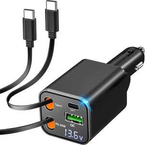 Retractable Car Charger 120W USB-C Fast Charge Phone Charger for Car 4-in-1 Dual Type-C Cables & USB-A QC Port Car Charger for iPhone 17/16/15/14/13 Travel Essentials Gifts for Women & Men Retractable Car Charger 120W USB-C Fast Charge Phone Charger for Car 4-in-1 Dual Type-C Cables & USB-A QC Port Car Charger for iPhone 17/16/15/14/13 Travel Essentials Gifts for Women & Men