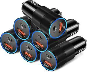 6 Pack USB C Car Charger 38W Dual 12V USB-C & USB-A Car Charger Multi Port QC+PD 3.0 Fast Charging Cigarette Lighter Adapter Phone Plug for iPhone 17 16 15 14 13 12 Pro Galaxy Pixel Android 6 Pack USB C Car Charger 38W Dual 12V USB-C & USB-A Car Charger Multi Port QC+PD 3.0 Fast Charging Cigarette Lighter Adapter Phone Plug for iPhone 17 16 15 14 13 12 Pro Galaxy Pixel Android