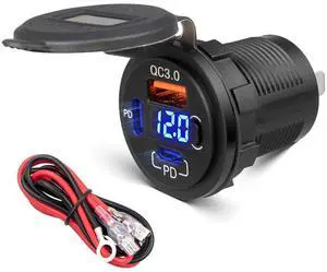 78W Dual PD USB-C QC3.0 Fast Charging 3 Port Car Charger Socket 12V/24V with Voltmeter and Battery Protection Switch USB Outlet Cigarette Lighter for Marine Boat RV Truck Golf Cart Motorcycle 78W Dual PD USB-C QC3.0 Fast Charging 3 Port Car Charger Socket 12V/24V with Voltmeter and Battery Protection Switch USB Outlet Cigarette Lighter for Marine Boat RV Truck Golf Cart Motorcycle