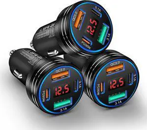 3Pack USB C Car Charger 65W 4-Port Cigarette Lighter USB Charger with Voltage Display 12-24V Dual USB-C+USB-A Car Charger USB C Fast Charge Phone Accessories for iPhone 17 16 15 Pro Max Plus S25 S24 3Pack USB C Car Charger 65W 4-Port Cigarette Lighter USB Charger with Voltage Display 12-24V Dual USB-C+USB-A Car Charger USB C Fast Charge Phone Accessories for iPhone 17 16 15 Pro Max Plus S25 S24