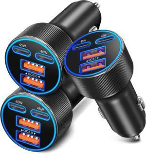 USB C Car Charger 3 Pack 90W 4-Port Dual 45W Super Fast Car Phone Charger PD/QC 3.0 Fast Charging 12V Cigarette Lighter Adapter Plug for iPhone 17 16e 15 14 Pro Max Galaxy S26 S25 Android USB C Car Charger 3 Pack 90W 4-Port Dual 45W Super Fast Car Phone Charger PD/QC 3.0 Fast Charging 12V Cigarette Lighter Adapter Plug for iPhone 17 16e 15 14 Pro Max Galaxy S26 S25 Android