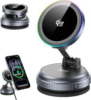 Qi2.2 Magnetic Car Mount Charger 25W Fast Wireless Charging Stand with RGB Light 360° Rotating Suction Phone Holder for Your Car Compatible with iPhone 12-17 S26/S25 Qi2.2 Magnetic Car Mount Charger 25W Fast Wireless Charging Stand with RGB Light 360° Rotating Suction Phone Holder for Your Car Compatible with iPhone 12-17 S26/S25