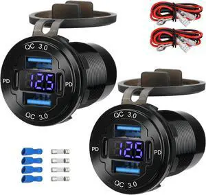 2 Pack 12V USB Outlet 4-Port 78W Dual PD30W & QC3.0 Fast Charger Waterproof Aluminum Alloy 12v Power Outlet with Blue Voltmeter for Cars RVs Boats Golf Carts Trucks Motorcycles 2 Pack 12V USB Outlet 4-Port 78W Dual PD30W & QC3.0 Fast Charger Waterproof Aluminum Alloy 12v Power Outlet with Blue Voltmeter for Cars RVs Boats Golf Carts Trucks Motorcycles