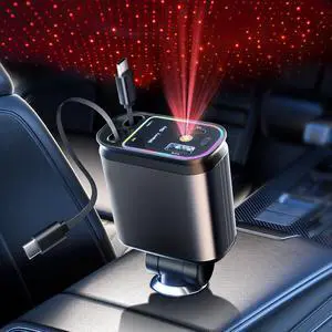 Starlight Retractable Car Charger with Dual Type C Cables 66W Starlight in Car roof 4 in 1 Retractable Car Phone Charger Adapter Fast Charging USB C Cable Compatible with iPhone 17/16/15/14 Galaxy Starlight Retractable Car Charger with Dual Type C Cables 66W Starlight in Car roof 4 in 1 Retractable Car Phone Charger Adapter Fast Charging USB C Cable Compatible with iPhone 17/16/15/14 Galaxy
