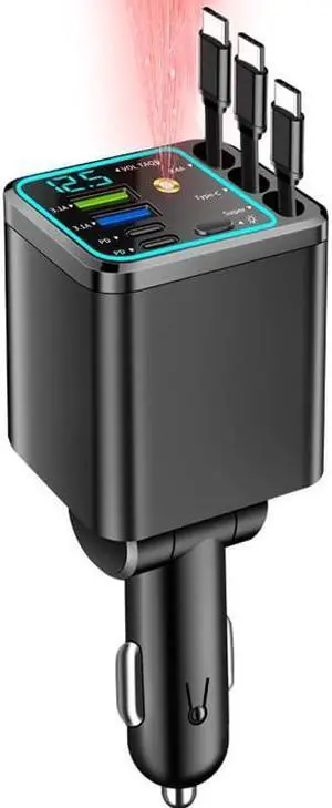 7 in 1 Retractable Car Charger 102W Star Lights Fast Charging Car Charger | Car Charger USB C Car Accessories Voltage Smart Display 3 Retractable Type-C Cables for iPhone 17 Pro/16/15 Galaxy S26 Pixel 7 in 1 Retractable Car Charger 102W Star Lights Fast Charging Car Charger | Car Charger USB C Car Accessories Voltage Smart Display 3 Retractable Type-C Cables for iPhone 17 Pro/16/15 Galaxy S26 Pixel