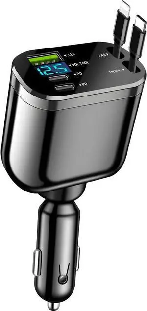 Retractable Car Charger 4 in 1 Super Fast Vehicle Phone Charger Adapter Auto Cellphone Charging Accessories with Dual Type C Cables & 2 USB Ports Universal for SUV Sedan Truck Retractable Car Charger 4 in 1 Super Fast Vehicle Phone Charger Adapter Auto Cellphone Charging Accessories with Dual Type C Cables & 2 USB Ports Universal for SUV Sedan Truck